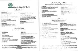 Adams Country Club menu