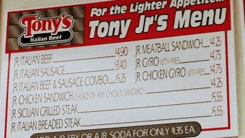 Tony's Italian Beef menu