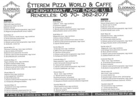 Eldorado Pizza World Cafe menu