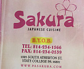 Sakura Sushi Asian Cuisine menu