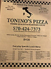 Tonino's Pizza menu