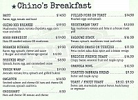 Chinos Bar and Restaurant menu