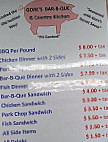 Gore's Bbq Country Kitchen menu