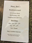 Mary Ann's Breakfast Lunch menu