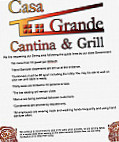 Casa Grande Cantina Grill menu