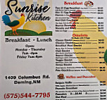Sunrise Kitchen menu