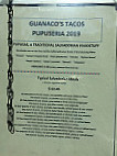Guanaco's Tacos Pupuseria menu