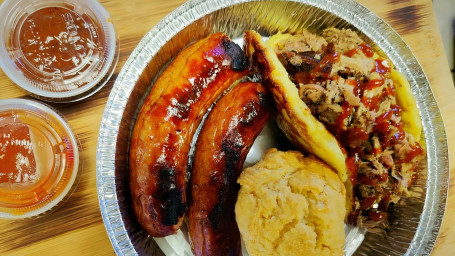 Two Smoked Meat Combo, Kielbasa &Pork With 2 Small Sides