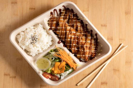 Fried Chicken With Salt And Pepper, Rice And Salad