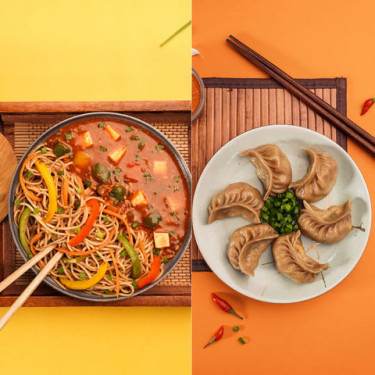 Noodles With Chilli Paneer Whole Wheat Veg Momos