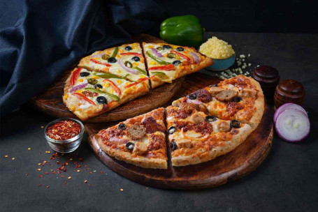 1 Mezza Pizza Veg E 1 Non Veg [Medium].