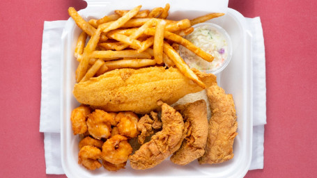 7. 3 Chicken Strips, 1 Pc Catfish, 10 Shrimp With Fries Drink