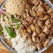 #10 Salt And Pepper Chicken, Brown Rice, Hummus, Salad, Baba Ganoush, Lemon Tahini Sauce