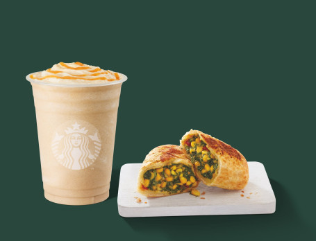 Tall Caramel Frappuccino With Creamy Spinach Corn Pocket