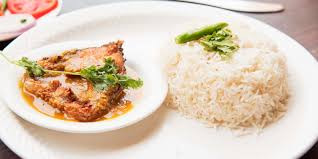 Plain Rice Katla Fish Curry Slad