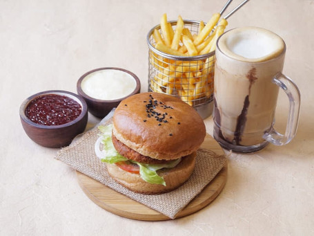 Veg Popular Burger Fries Cold Coffee (Serves 1)