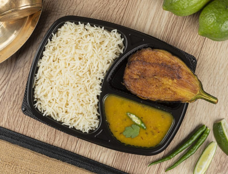Steamed Rice+Begun Bhaja+Dal Tray