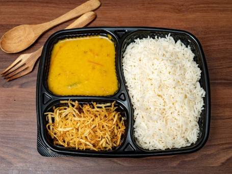 Steamed Rice+Moong Dal+Jhur Jhure Aloo Bhaja Tray