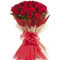 Bunch Of 50 Red Roses In Red And White Jute Packing