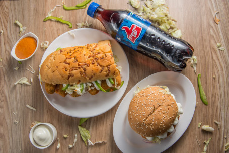 Veg Burger Sandwich Meal (1 Veg Burger 1 Veg Sandwich Soft Drink (250 Ml .