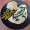Chicken Steak In Creamy Spinach Sauce With Mash And Sauteed Veggies