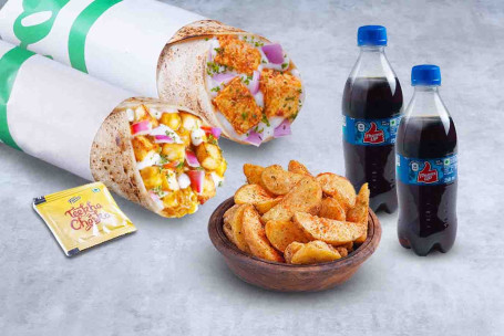 [Chef Recommended] (Serves 2) Double Value Paneer Wrap Meal Thums Up