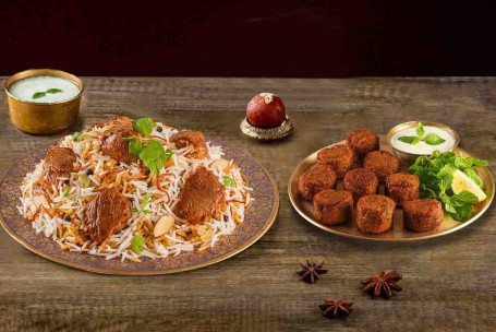 Hyderabadi Mutton Biryani (Spicy Dum Gosht, Serves 1) Murgh Kefta (9Pcs)