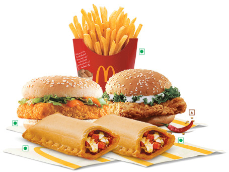 Spicy Paneer/Spicy Chicken Burger(Any 2)+1 Med Fries+2 Puff