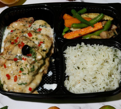Grilled Chicken Breast With Sauted Veggies And Herb Rice