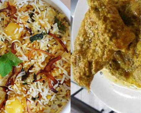 Aloo Biryani[750Ml] With Chicken Masala (2Pcs) Raita