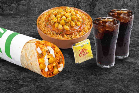 (Serves 2) Chole Paneer Wrap Chole Rice Bowl Thums Up Meal