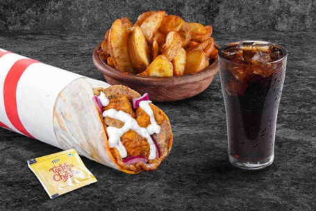 (Serves 1) Bhuna Chicken Overload Wrap Wedges Thums Up Meal