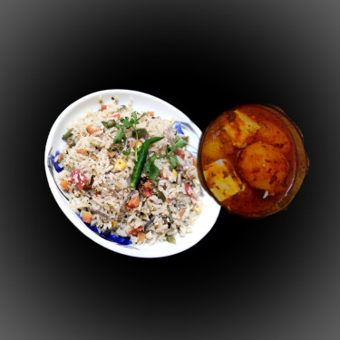 Veg Fried Rice With 5 Pieces Alur Dum And Salad