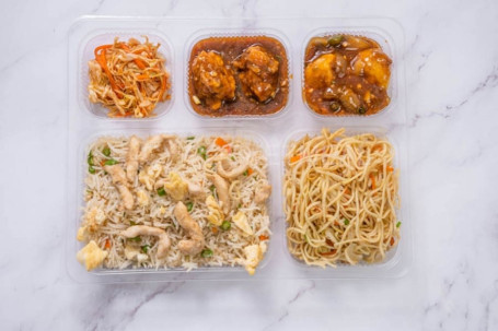 Executive Egg Chicken Fried Rice Noodles And Manchurian Chicken Thali