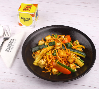 Spaghetti Bowl With Stir-Fried Vegetables, Tofu And Peanuts