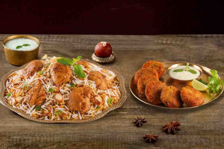 Biryani Di Pollo Hyderabadi (Lazeez Bhuna Murgh Piccante, Per 2 Persone) Murgh Haleem Kebab (6 Pezzi)