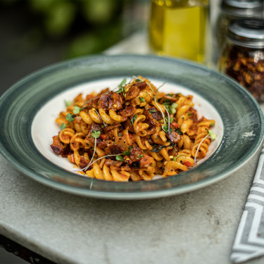 Fusilli Amatriciana With Bacon, Onion, Chilli Tomato