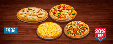 Meal For 4: Veg Core Pizza Combo Cheesy