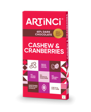 Cashew Cranberries Sugar Free Chocolate Bar Vegan (50G)