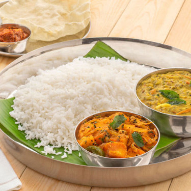 Palak Pappu Aloo Fry With Steamed Rice