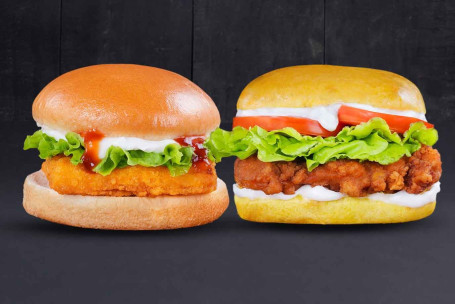 Paneer Delight Burger+ Homestyle Chicken Burger