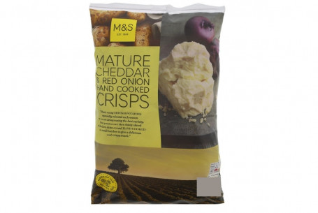 M S Mature Cheddar Red Onion Hand Cooked Crisps