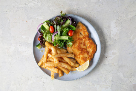 Schnitzel With Salad And Chips