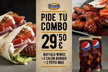 Buffalo Wings Cajun Burger Pepsi Max