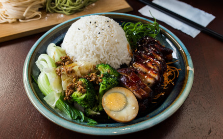 Sticky Pork Belly Rice Platter Gf