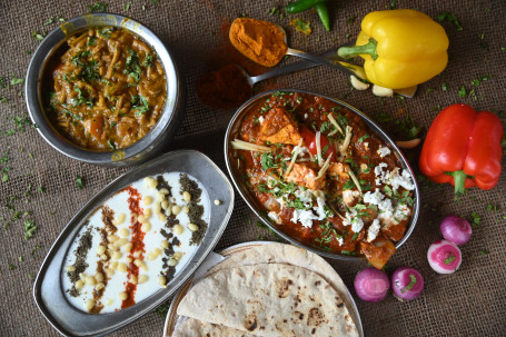 Paneer Taka Tak(Full) Sev Tamatar(Full) Boondi Raita(Full) 10 Butter Roti Salad