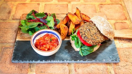 Mixed Bean Burger With Salsa And Wedges