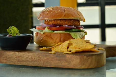 Veg Steak House Burger With Nachos