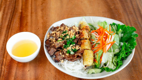 Vermicelli Bowl With Grilled Meat And Spring Roll
