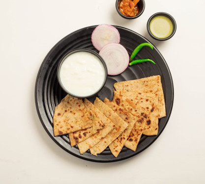 2 Aloo Pyaaz Paratha With Curd, Chutney Pickle